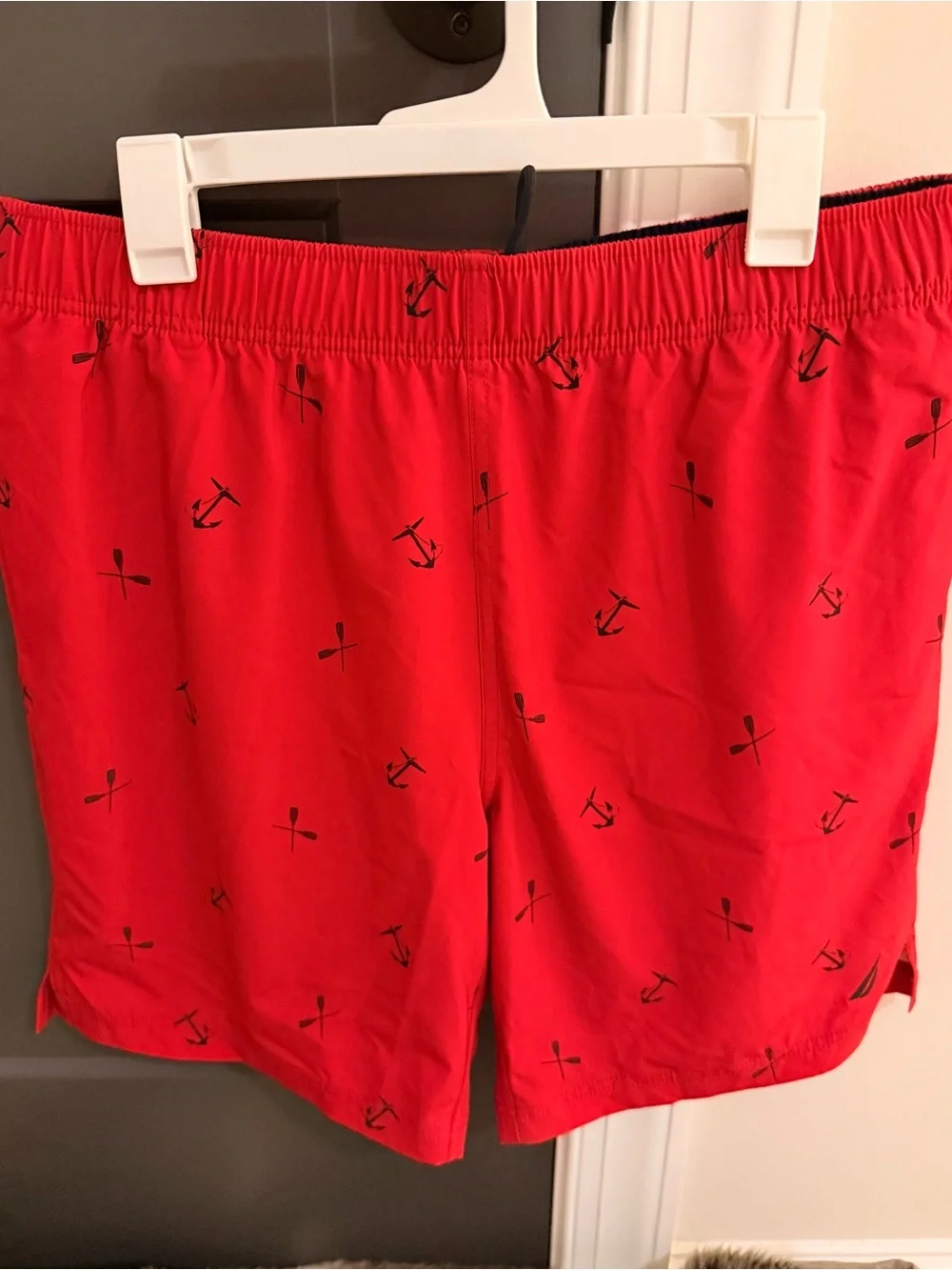 Nautica Red Swim Trunks with Navy Anchor Print